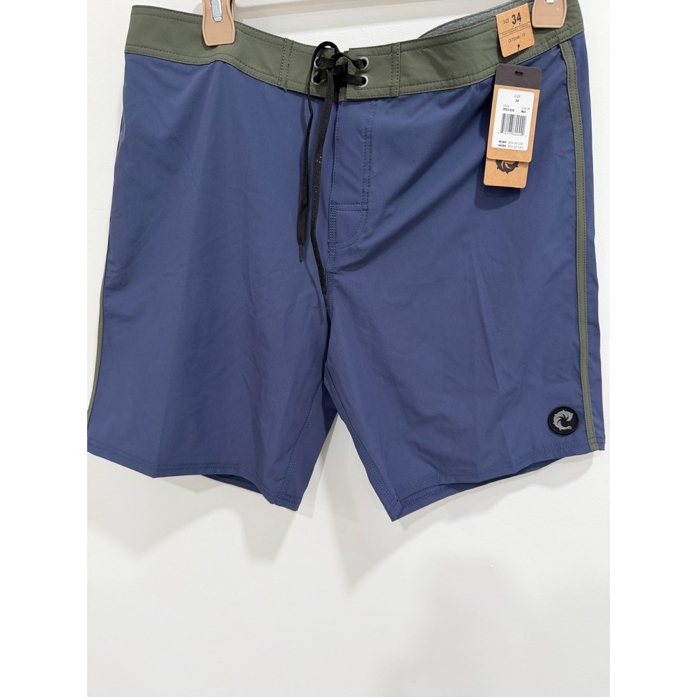 WRV Mens Board Shorts Blue Olive Green Performance Swim Trunks Size 34 NWT